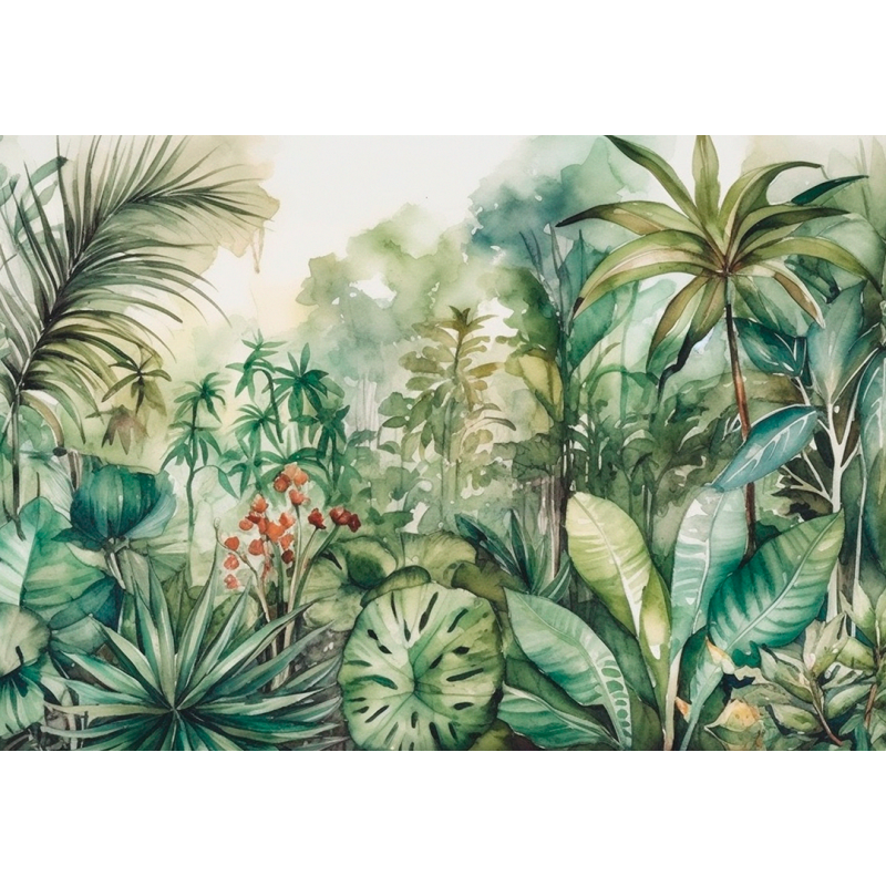 Murale de Jungle Tropicale en Aquarelle