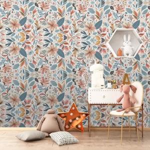 Papier peint floral rose et...