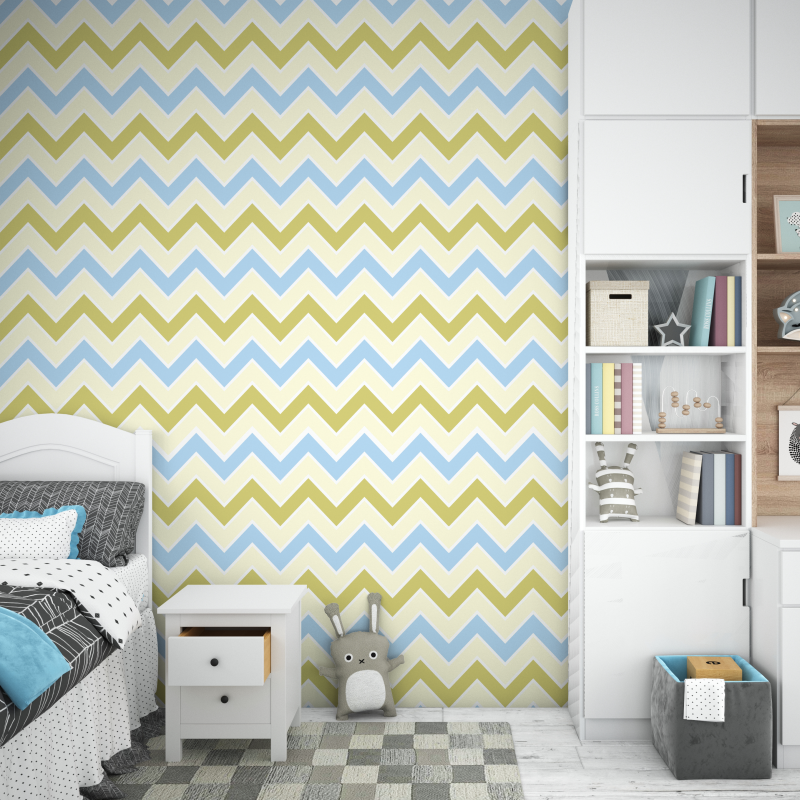 Papier peint Zig Zag vert et bleu