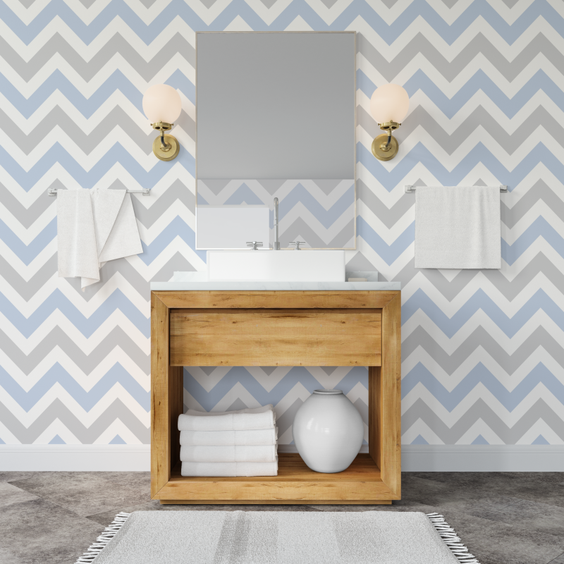 Grey and Baby Blue Zig Zag Wallpaper