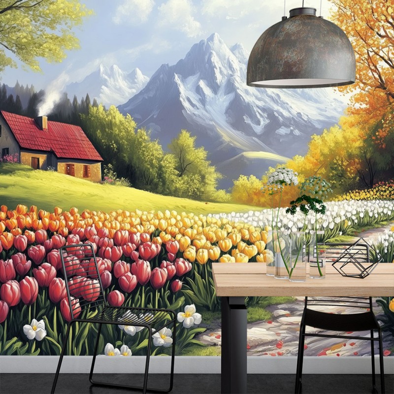 Muraux Paysage De Fleurs et Montagnes