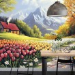 Fotomurali Paesaggio con Fiori e Montagne