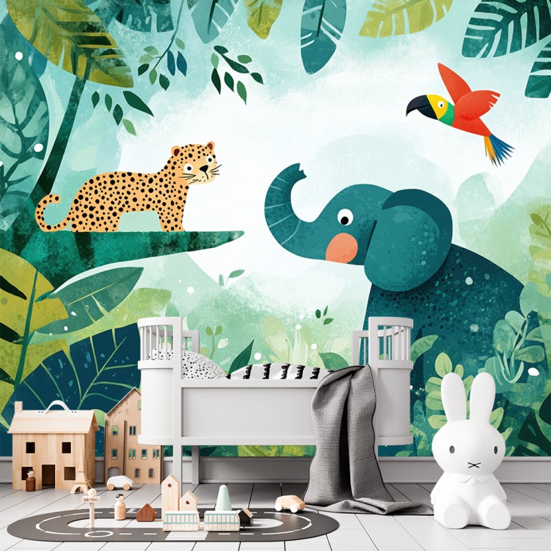 Fresque Murale Enfant Amis De La Jungle