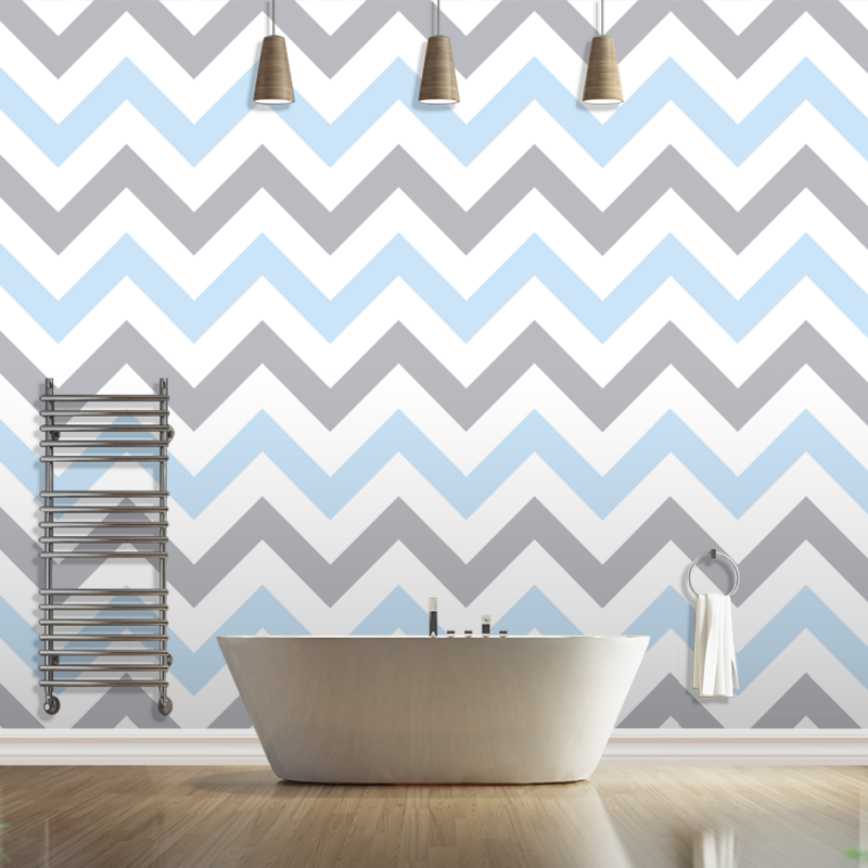 Papel pintado Zig Zag Azul y gris