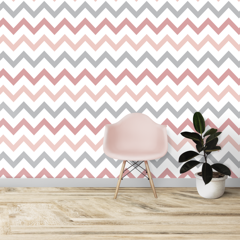 Carta da parati Zig Zag Grigio e Rose