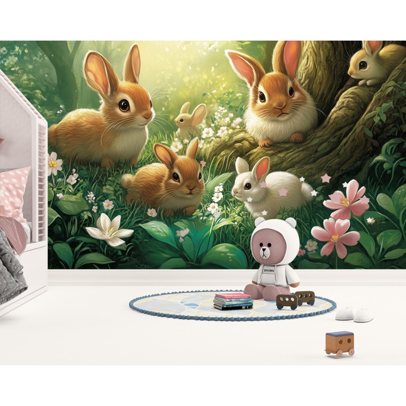 Fresque Murale Enfants Lapins Sauvages
