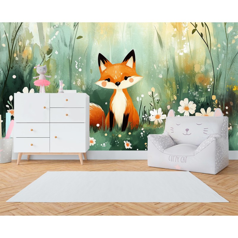 Fresque Murale Enfants Renard Aquarelle