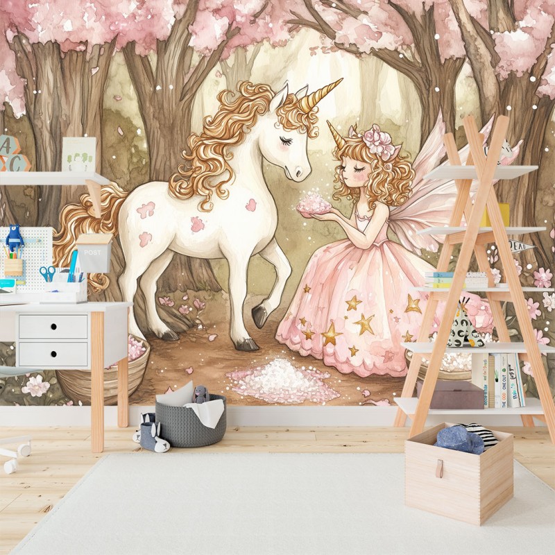 Fotomural Infantil Princesa Y Unicornio