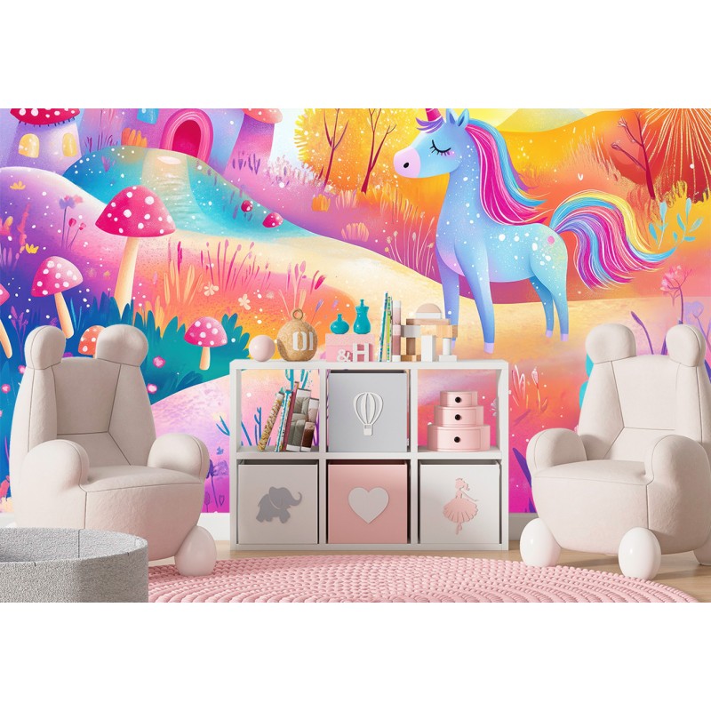 Fresque Murale Pour Enfants Licorne au pré Magique