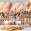 Kinder Fototapete Heißluftballons und Gebäude