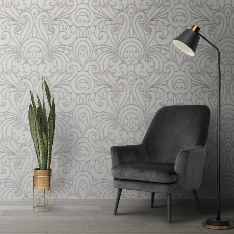 Papier peint arabesque triviale blanc