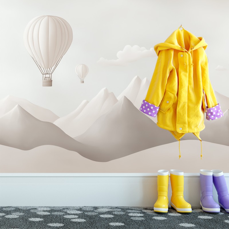 Kinder Fototapete Heißluftballons über Bergen