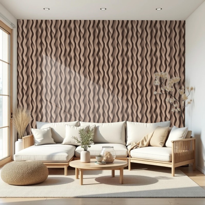 3D wallpaper vertical waves brown