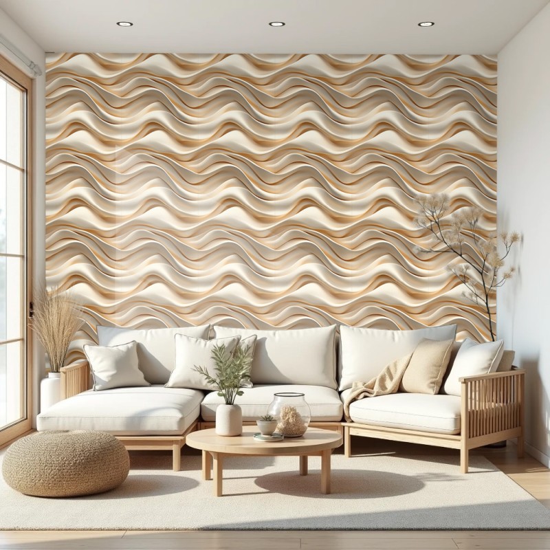 3D wallpaper beige waves