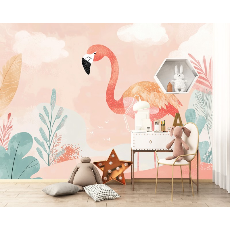 Fotomurale per Bambini Con Fenicotteri Rosa
