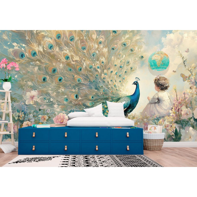 Peacock and Girl Children's Photomural