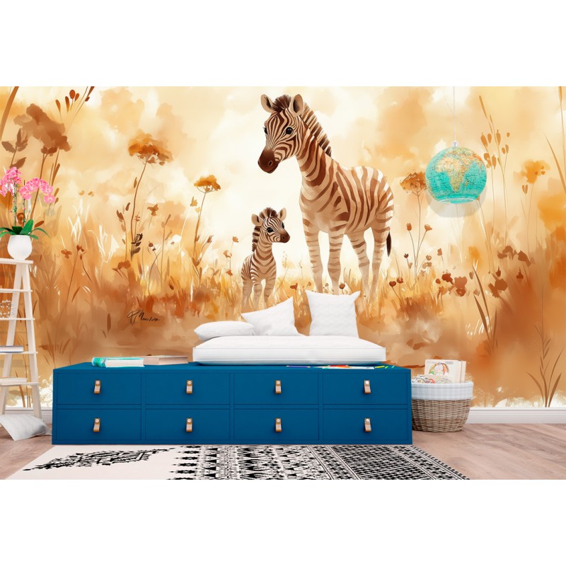 Children's Photomural Mother Zebra and Cub