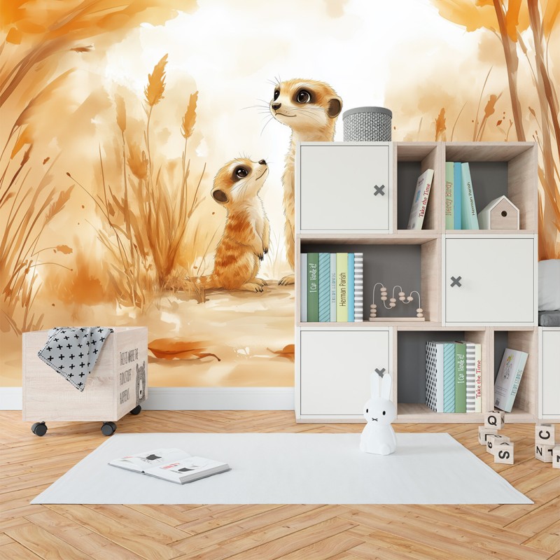 Fotomurale per Bambini Mamma Suricata e un Cucciolo