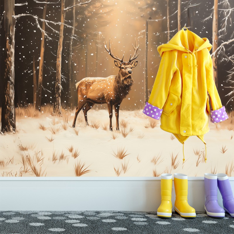 Fotomural Infantil Naturaleza Invernal con Ciervos