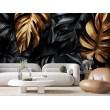 Fresque Murale de Feuilles Tropicales Dorées et Noires