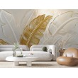 Fresque Murale de Feuilles de Bananier Dorées et Blanches