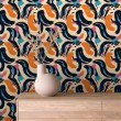 Abstract wallpaper multicolor orange curved brushstrokes