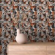 Abstract wallpaper mosaic multicolor beige and black faces