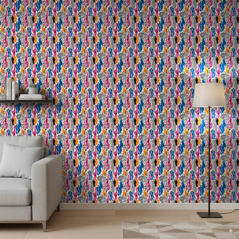 Papel Pintado Abstract Formas Organicas Multicolor Rosa Y Negro