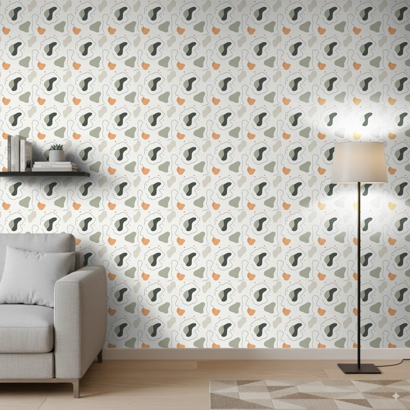 Abstract wallpaper multicolor green and beige organic shapes