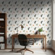 Abstract wallpaper multicolor green and beige organic shapes