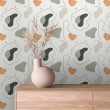 Abstract wallpaper multicolor green and beige organic shapes