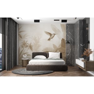 Fototapete Blätter und Kolibri