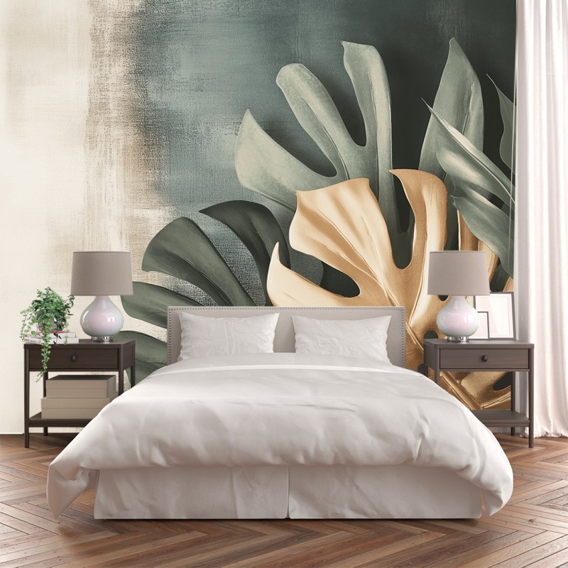 Fresque Murale Aquarelle Avec Feuilles de Monstera