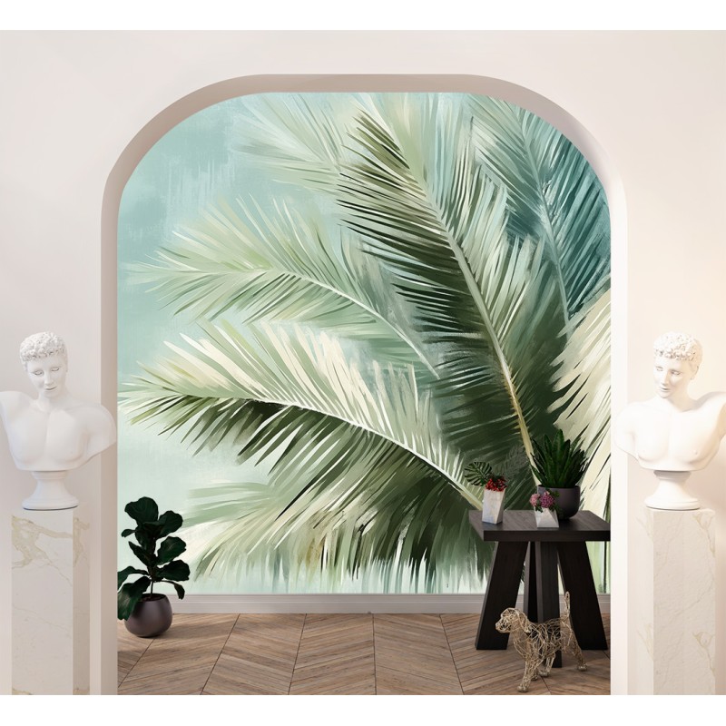 Fresque Murale Aquarelle Avec Feuilles de Palmier