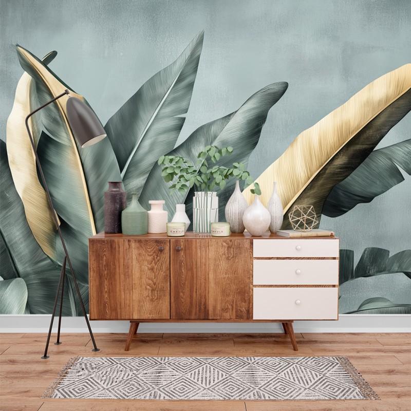 Fresque Murale de Grandes et Luxuriantes Feuilles