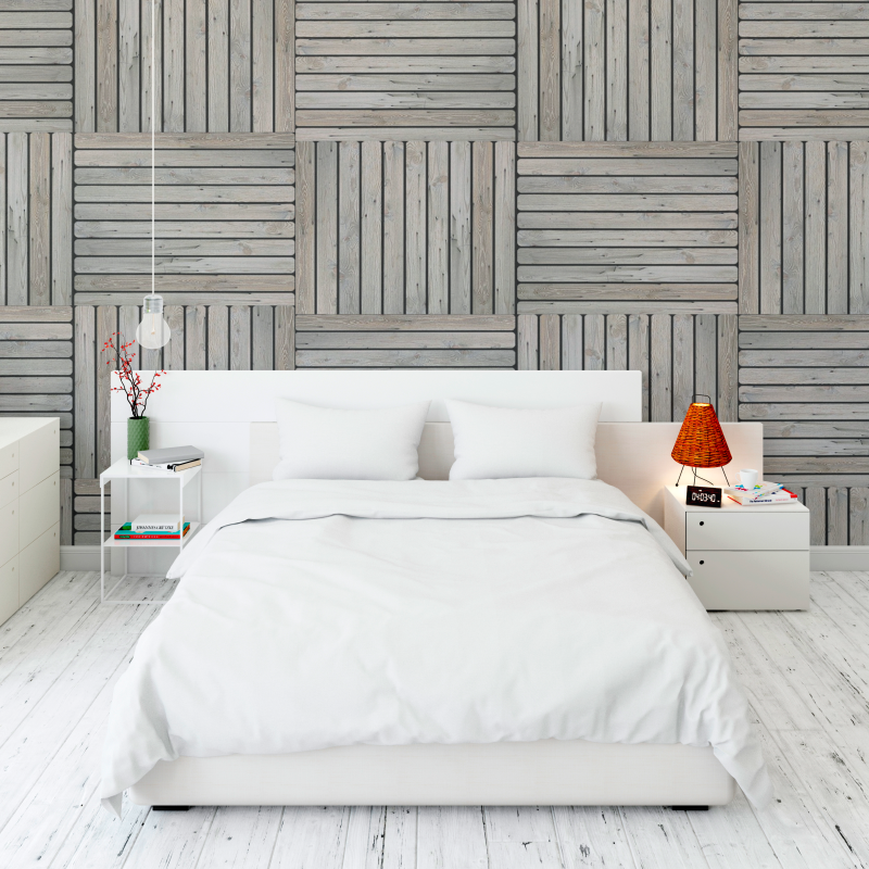 Papier peint géométrique en bois gris