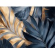 Fotomurale Con Foglie Tropicali Blu Navy e Oro