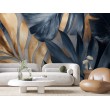 Navy Blue and Gold Tropical Leaves Photomural