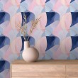 Carta da parati astratta forme curve multicolori blu e rosa