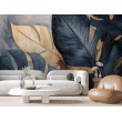 Luxury Blue and Gold Leaves Photomural