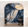 Fresque Murale élégante Avec Feuilles et Plumes Dorées