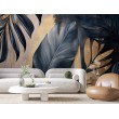 Fotomurale Con Foglie di Banano Oro e Blu Navy