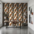 Carta da parati astratta forme geometriche multicolori nero e arancione