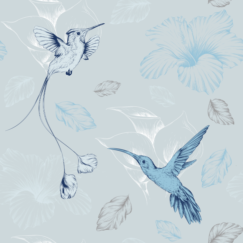 Papier peint animalier colibri bleu