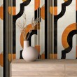 Abstrakte Tapete geometrische Formen mehrfarbig Schwarz und Orange