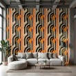 Abstract wallpaper retro shapes multicolor black and orange