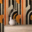 Abstract wallpaper retro shapes multicolor black and orange