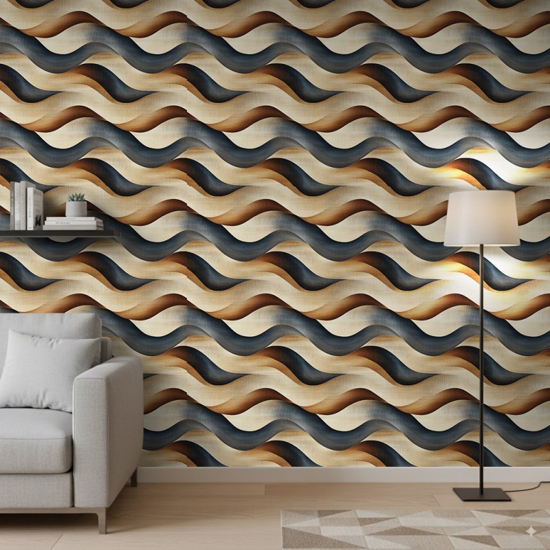 Papier peint abstrait vagues multicolores marron et noir