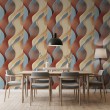 Carta da parati astratta onde multicolore rosso e beige