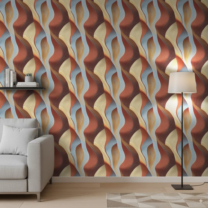 Papier peint abstrait vagues multicolores marron et bleu